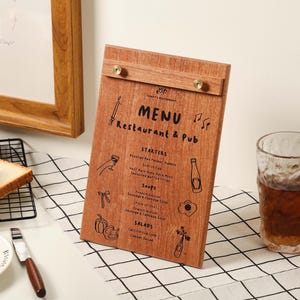 Personalized Wood Table Stand Menu Board, A5 Wooden Menu Holder, Menu Clip Board, Wood Store Display, Restaurant Table Tents, Menu Board