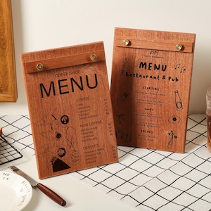 Personalized Wood Table Stand Menu Board, A5 Wooden Menu Holder, Menu Clip Board, Wood Store Display, Restaurant Table Tents, Menu Board