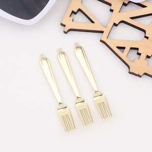Gold Plated Fork Design Jewelry Pendant, 52mm*7.5mm Fork Shaped Pendant, Unique Cutlery Jewelry, Necklace or Earrings Accessory AC140
