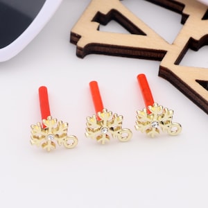 Dainty Gold Plated Snowflake Earring Posts with Zircon, Snowflake Studs with Loop for Custom Earrings, Holiday Jewelry Making Supplies AC215