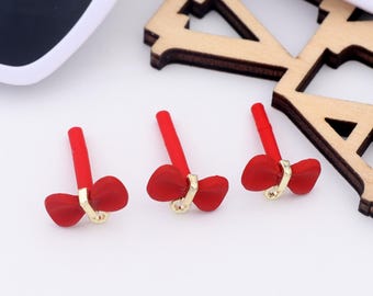 Red Bow Dainty Earring Posts with Gold Alloy Center, Cute and Petite Custom Jewelry Components for DIY Earrings, Accessories AC131