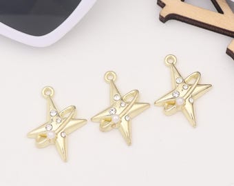 Vergulde hanger poolster met parelglitterzirconia, stersieradenhanger voor ketting en oorbellen, hemelse sieradencomponenten AC112