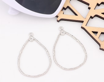 Zilveren geometrische gehamerde druppelvormige hoepelconnector, holle legering druppelvormige bedel met lussen voor ketting, oorbellen, doe-het-sieraden AC155
