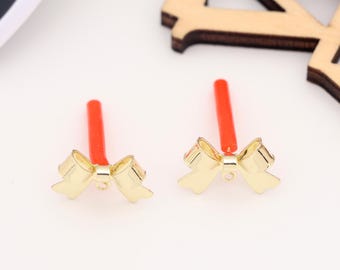 Gold Plated Bow Earring Posts, Delicate Bow Design, DIY Personalized Earrings, Jewelry Making Findings, Cute Fashion Earring ComponentsAC009