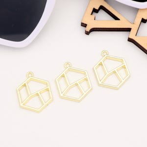 Gold Plated Hexagon Geometric Pendant, Modern Jewelry Charm, DIY Necklace & Earring Supplies, Minimalist Gold Geometric Accessory AC006