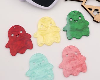 Acetato acrílico en blanco con forma de fantasma colorido y lindo, colgante de fantasma de 39 mm para collar y aretes, suministros para manualidades de joyería de bricolaje de Halloween AC015