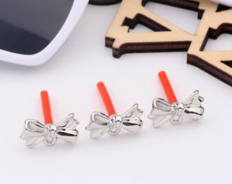 Elegant Silver Plated Bow Earring Posts, Cute Bow Earrings, Customizable Jewelry, Delicate Silver Bow Studs for Women, Gift for Her AC133