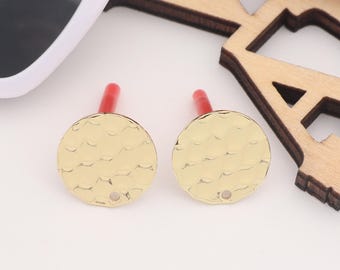 Gold Plated Alloy Round Textured Earring Posts,DIY Personalized Earring Findings,Jewelry Making Supplies for Earrings,Custom Designs AC066