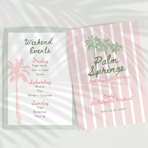 Palm Springs Bachelorette Invite & Itinerary Template | Retro Bachelorette Invitation | Pink and Green Customizable Bachelorette Itinerary