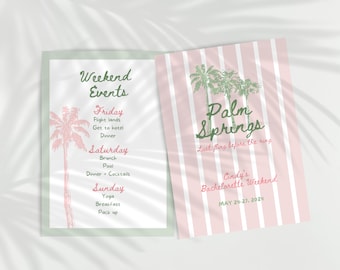 Palm Springs Bachelorette Invite & Itinerary Template | Retro Bachelorette Invitation | Pink and Green Customizable Bachelorette Itinerary