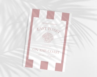 Last Toast on the Coast Bach Party Invite | Coastal Bach Weekend Itinerary Template | Cute Pink Coastal Beach Bachelorette Invitation