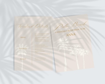 Tan Palm Beach Bachelorette Invite & Itinerary | Good Times and Tan Lines Bach Party Invitation | Beach Bachelorette Weekend Itinerary