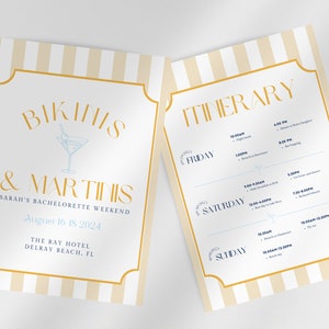 Invitación e itinerario para despedida de soltera de Bikinis y Martinis/ Itinerario de fin de semana de Bach personalizable para Bikinis y Martinis / Plantilla editable /