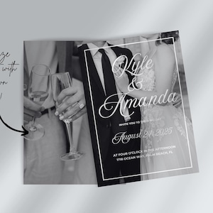 Elegant Black and White Wedding Invitation | Luxury Wedding Invites | Black and White Customizable Photo Wedding Invitation | Canva Template