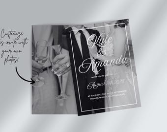 Black and White Photo Wedding Invitation: Customizable Canva Template