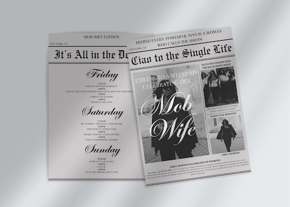 Mob Wife Bachelorette Invite & Itinerary Template | Mafia Bachelorette Invitation | Vintage Bach Weekend Itinerary | Newspaper Bachelorette