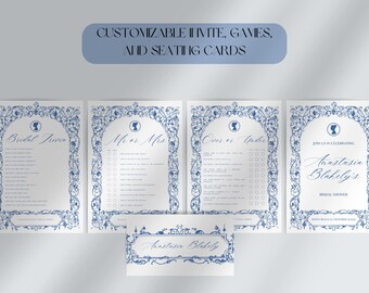 Tea Party Bridal Party Bundle | Bridal Shower Games | Tea Party Bridal Party Seating Cards | Custom Canva Templates | Instant Download