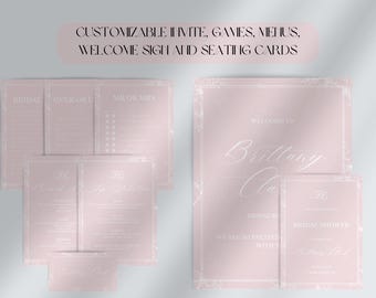 Pink Bridal Shower Invitation Bundle: Editable Games, Menu, Sign (Digital Download)