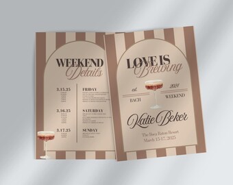 Love is Brewing Bachelorette Invite & Itinerary | Espresso Martini Bachelorette Invite Template | Customizable Espresso Martini Invitation