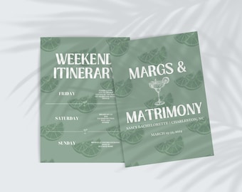 Margs and Matrimony Bachelorette Invite & Itinerary Template | Mexico Bach Weekend Itinerary | Margaritas and Matrimony Custom Invite