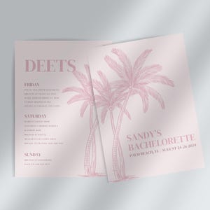 Pink Palm Beach Bachelorette Invite & Itinerary |Tropical Bachelorette Weekend Itinerary Instant Download | Pink Beach Bachelorette Invite