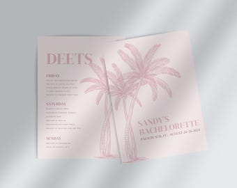 Invitación e itinerario para despedida de soltera en Pink Palm Beach / Itinerario de fin de semana para despedida de soltera tropical Descarga instantánea / Invitación para despedida de soltera en Pink Beach