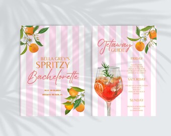 Love at First Spritz Bachelorette Party Invite & Itinerary Template | Aperol Spritz Bachelorette Weekend Itinerary| Spritzy Canva Template