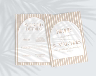 Bikinis and Martinis Bachelorette Invite and Itinerary Template | Martinis and Bikinis Weekend Itinerary | Martini Bach Canva Template