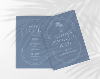 Miami Beach Bachelorette Invite & Itinerary | Beach Club Bachelorette Weekend Itinerary | Charleston Bachelorette Invitation | Coastal Bach