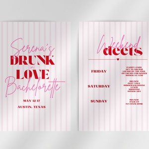 Uitnodiging en route vrijgezellenfeest dronken in de liefde| Vrijgezellenweekend aangepast reisplan | Direct downloaden| Canvassjabloon| Afdrukbare pdf