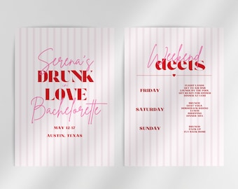Drunk in Love Bachelorette Party Invite & Itinerary| Bachelorette Weekend Custom Itinerary | Instant Download| Canva Template| Printable PDF