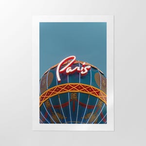 Fine Art Print, Minimalist Photography of Paris Sign in Las Vegas, Neon Art, Vibrant Colors, Retro Aesthetic, Museum Quality Wall Art Decor