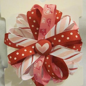 Girls Valentine Day pinwheel bow french barrette clip - single
