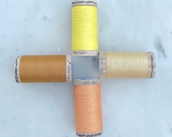 Yellow, Orange, Purple Thread, Scanfil 100% Organic Cotton Thread, Wooden Spool, 300 yds/275 m, GOTS certified, Plastic Free, Eco-Friendly