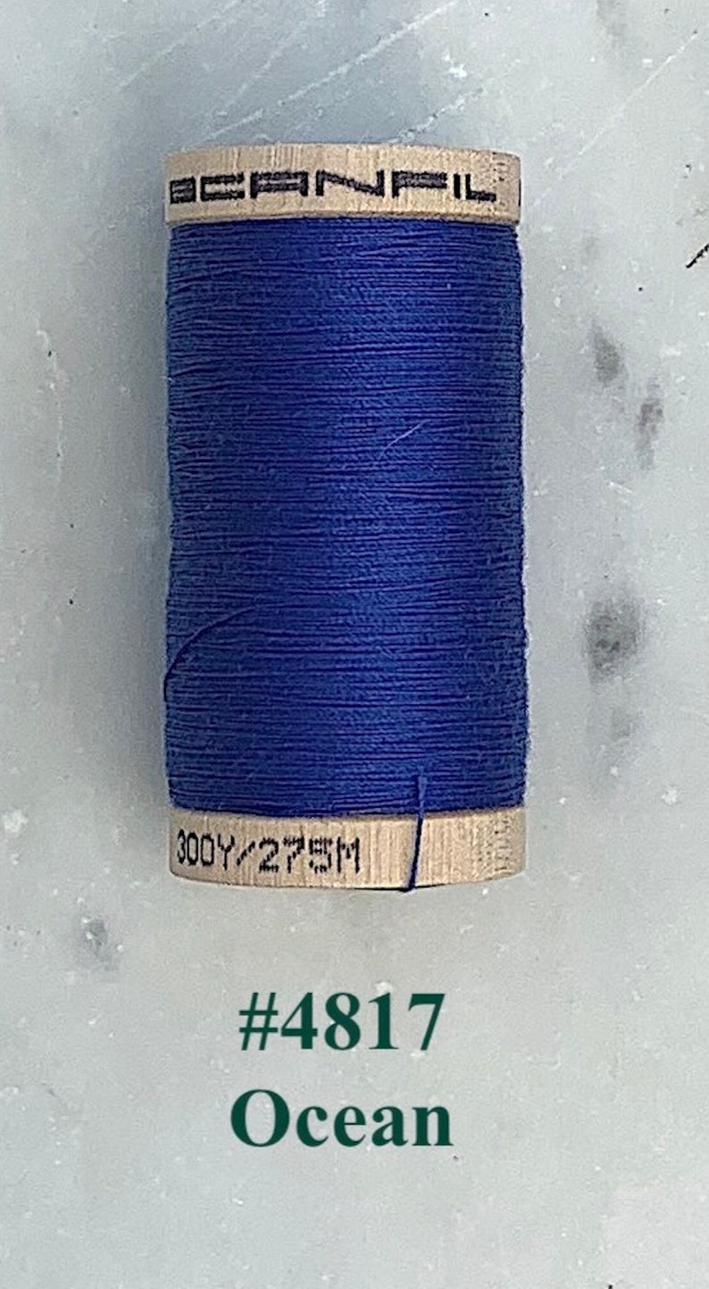 Blue Thread, Scanfil 100% Organic Cotton Thread, Wooden Spool, 300 yds/275 m, GOTS certified, Plastic Free, Eco-Friendly 4817-Ocean