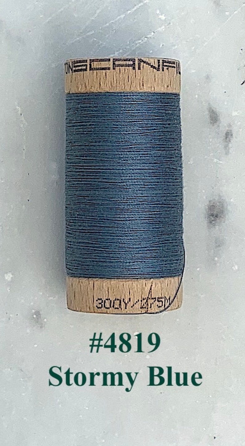 Blue Thread, Scanfil 100% Organic Cotton Thread, Wooden Spool, 300 yds/275 m, GOTS certified, Plastic Free, Eco-Friendly 4819-Stormy Blue