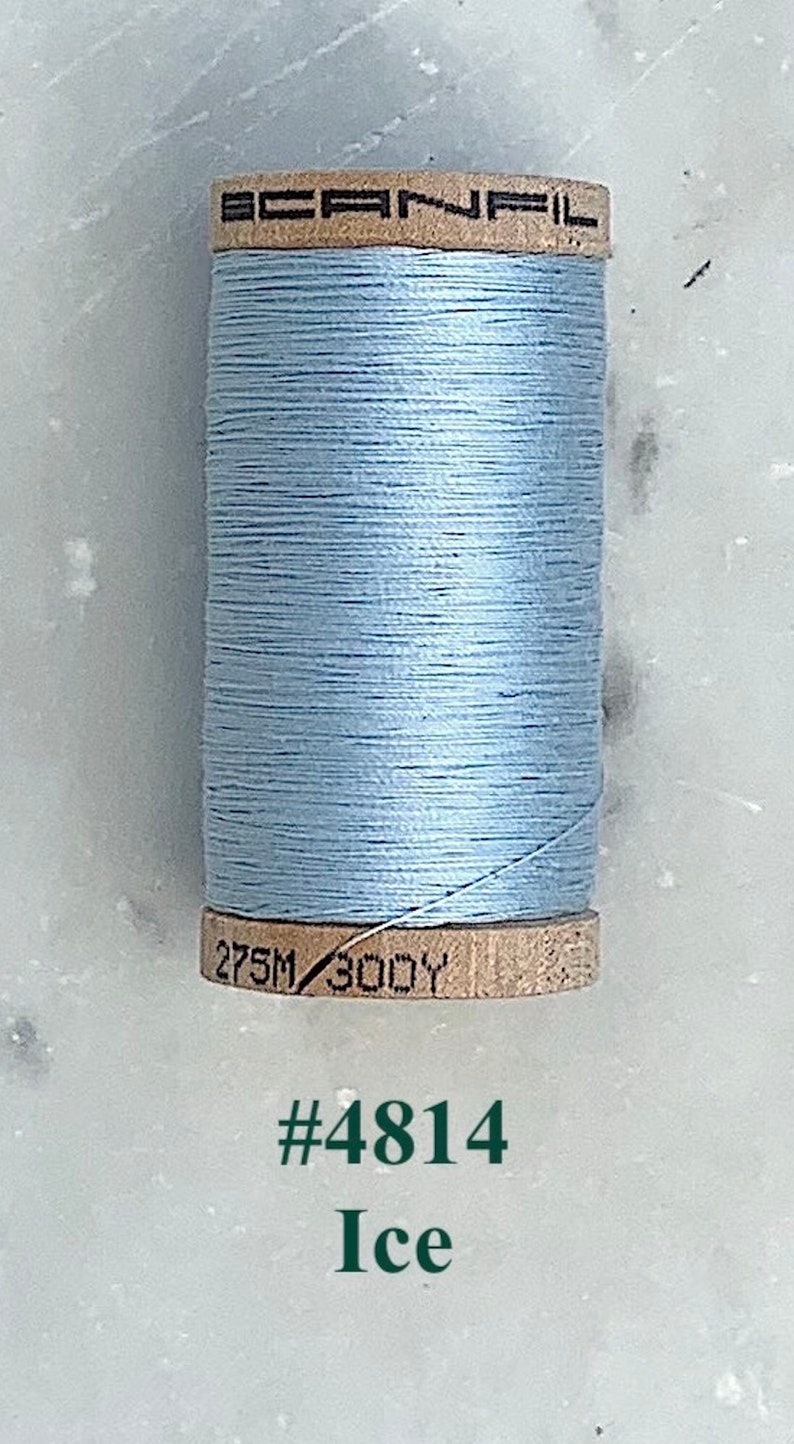 Blue Thread, Scanfil 100% Organic Cotton Thread, Wooden Spool, 300 yds/275 m, GOTS certified, Plastic Free, Eco-Friendly 4814-Ice