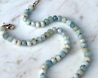 Aquamarine Stone Beaded Necklace Large 5x8mm Beads