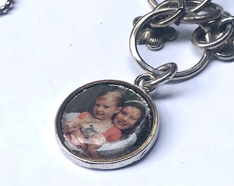 Custom Photo Charm with Sterling Plated Metal Setting