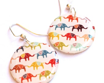 Elephant Resin Earrings with a Colorful Elephant Design - Medium Size Resin Earrings