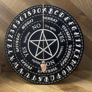 10&quot; Wooden Pendulum Board for Divination and Dowsing * Black with Pentacle