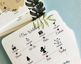 NEW Tropical Palm Hawaiian Wedding Map and Wedding Timeline card, Welcome Basket, Destination Wedding, Wedding Add-On