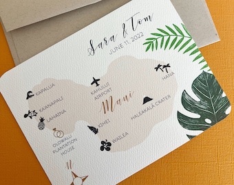 Tropical Hawaiian Island Save the Date, destination wedding, invitation, announcement, engagement, Maui, Kauai, Oahu, Hawaii, Big Island