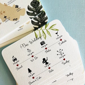 NEW Tropical Palm Hawaiian Wedding Map and Wedding Timeline card, Welcome Basket, Destination Wedding, Wedding Add-On image 1