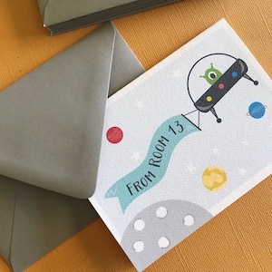 Extraterrestres et espace - ensemble de papeterie personnalisée, cartes de remerciement pour la classe, cadeau pour enseignant, cadeau de Noël, cartes d'anniversaire, texte personnalisé