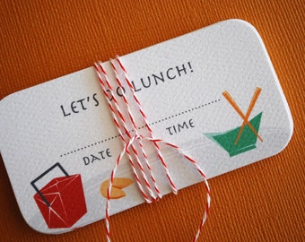 Itty Bitty cards- Lets Do Lunch, calling cards, date, lunch meeting, blank small note cards, set of 10, stationery