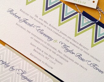 Lucky Us- invitation sample, invitation set, invitation suite, chevron pattern, modern design, geometric, 2018 wedding trends