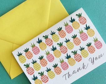 Pineapple pattern - thank you cards, set of 6,modern note cards, hello friend, everyday stationery, blank