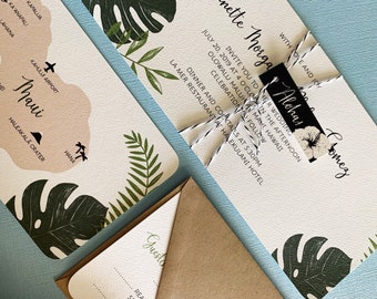 Set of 22 Palm Tropical Wedding invitation, modern, destination, beach, island, Hawaii, Maui, Oahu, Kauai, Jamaica, Puerto Rico, set