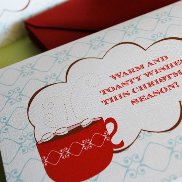 Warm and Toasty Wishes- Holiday cards, greeting card, hot cocoa, christmas cheer, printed card, housewarming gift